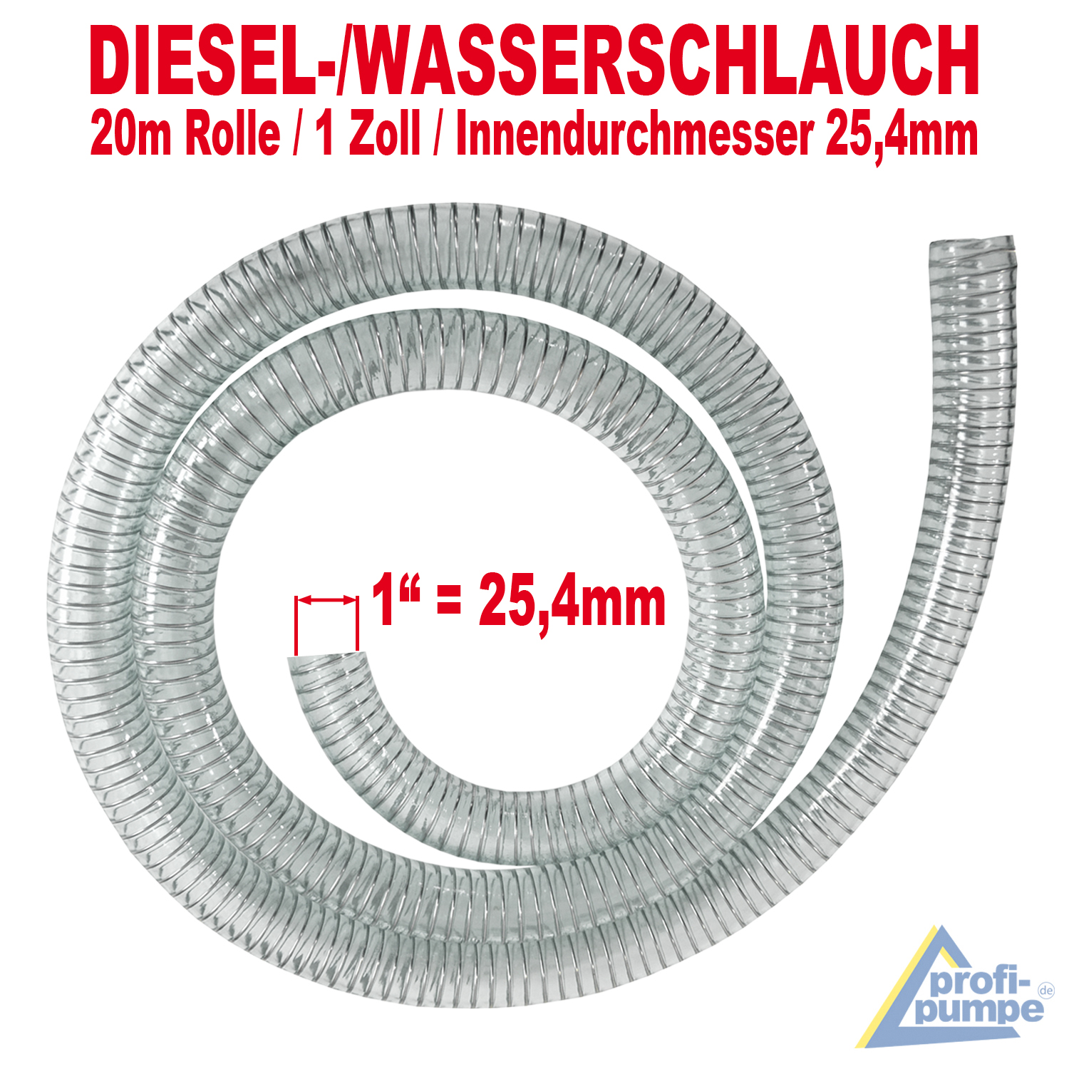 PVC Diesel-Spiral-Schlauch 1", Länge 20m